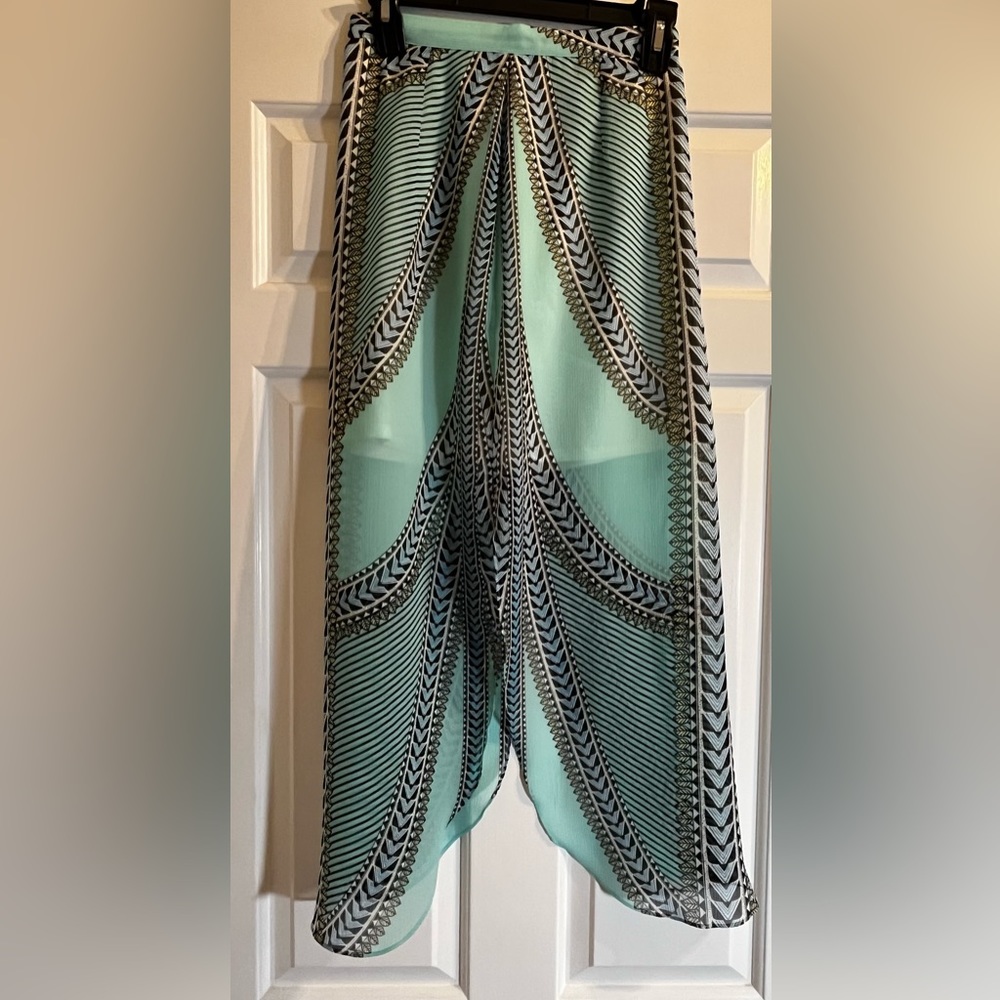 Mara Hoffman Aqua Print Skirt . Size 2 Sheer MIDI With Center Slits